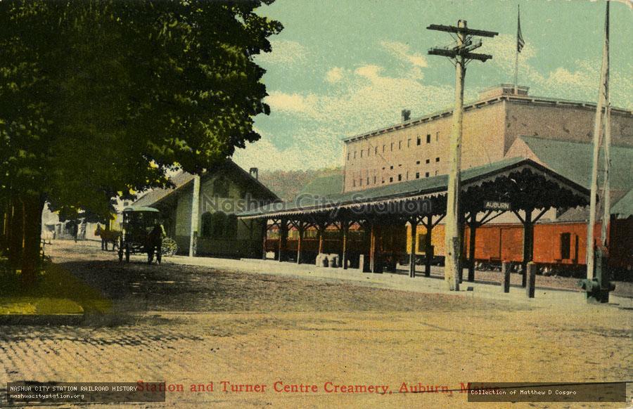 Postcard: Station and Turner Centre Creamery, Auburn, Maine